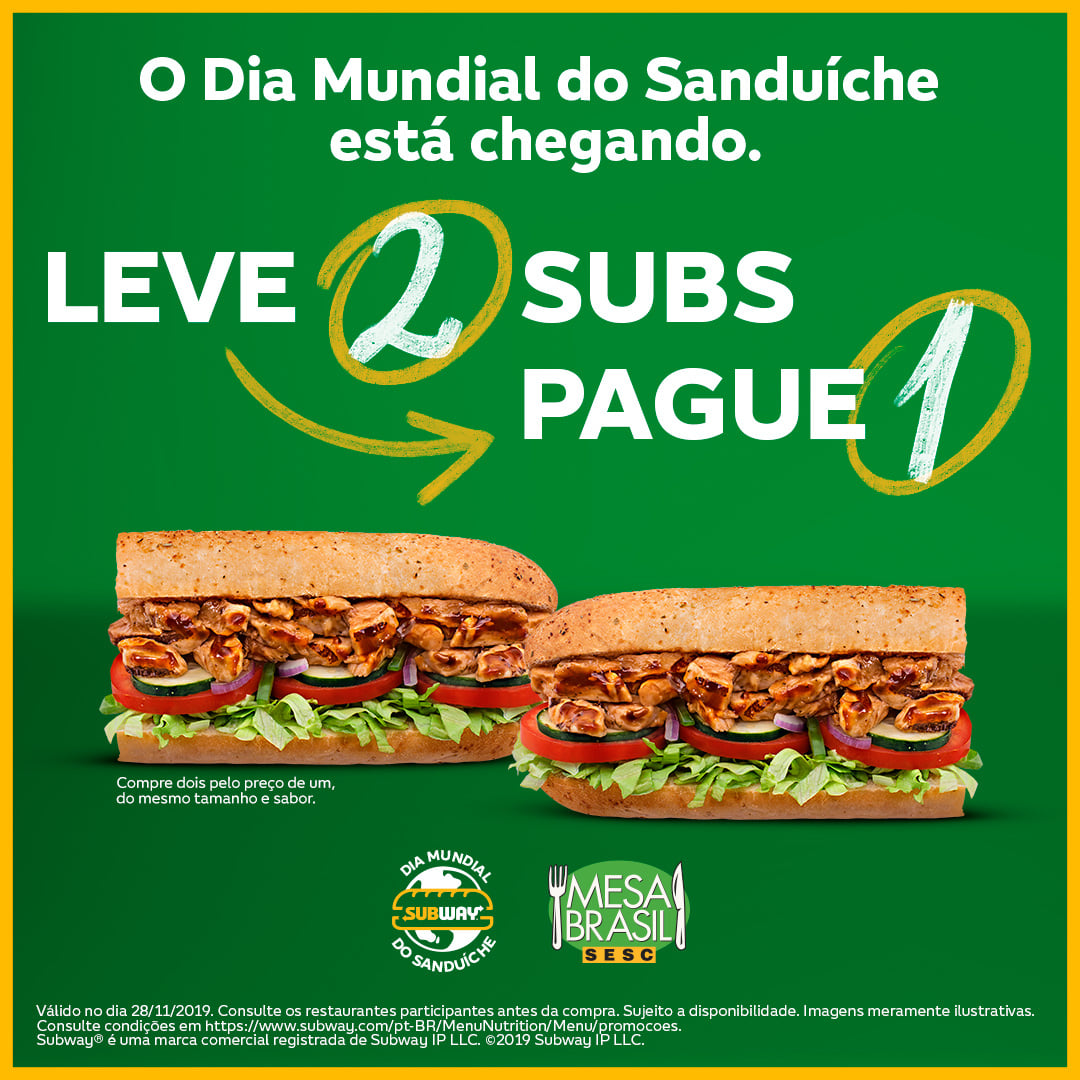 Subway comemora Dia Mundial do Sanduíche com promoção e doação